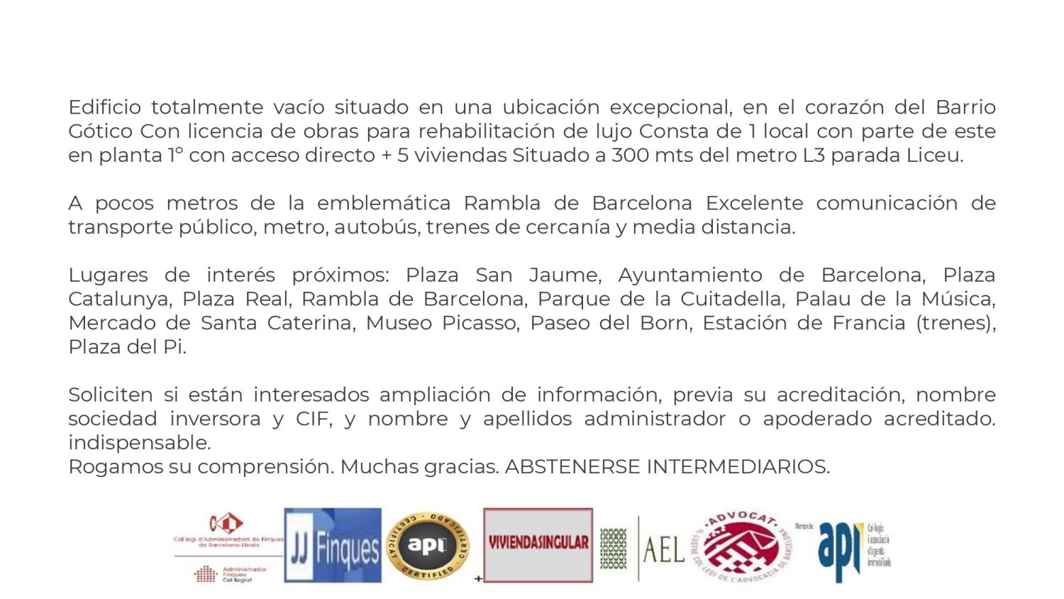 en venta edificio Ciutat Vella-Gòtic Barcelonès 6