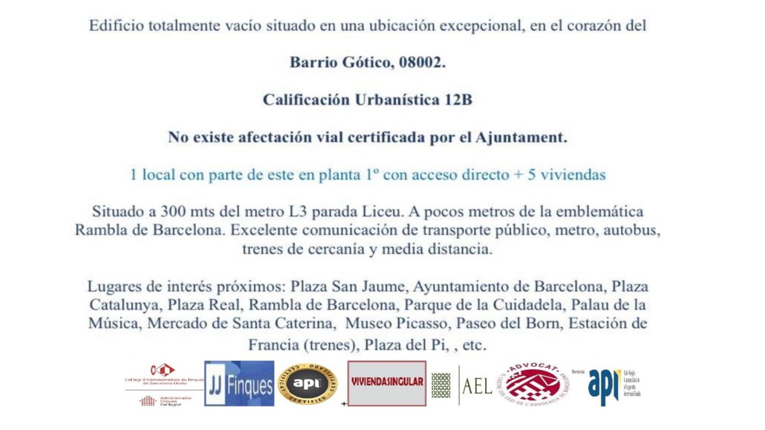  en venta edificio Ciutat Vella-Gòtic Barcelonès 2